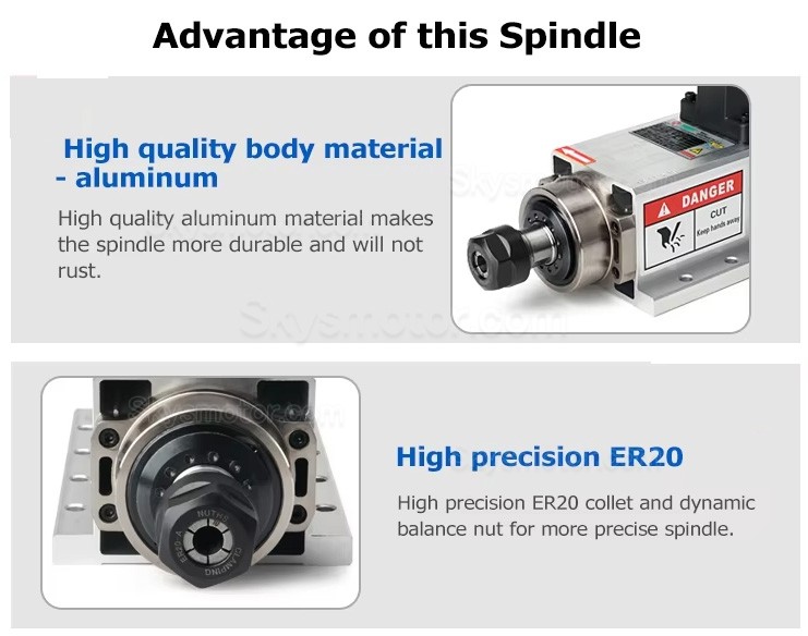 3.5KW 220V/380V 空冷スピンドルモーターキット GDZ105X102-3.5 + H100-3.7S2/T4 可変周波数ドライブ（VFDドライブ）およびER20コレット13個付き